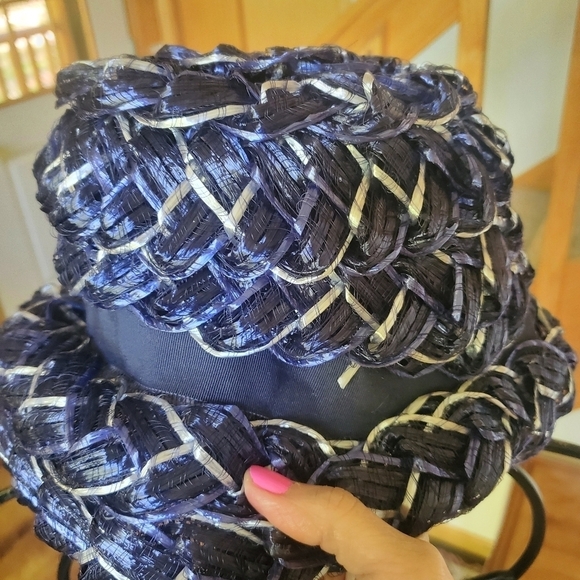 Vintage Original Roberta Bernays Blue Hat with Ribbon - Picture 4 of 10